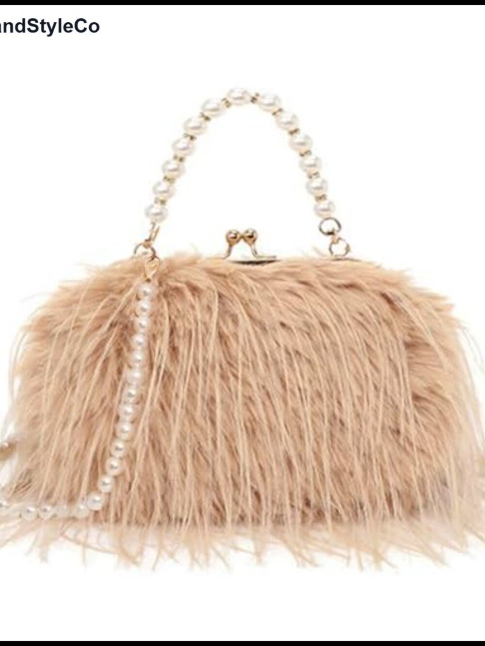 Faux Fur Fluffy Feather Evening Clutch Pearl Beaded Crossbody Bag